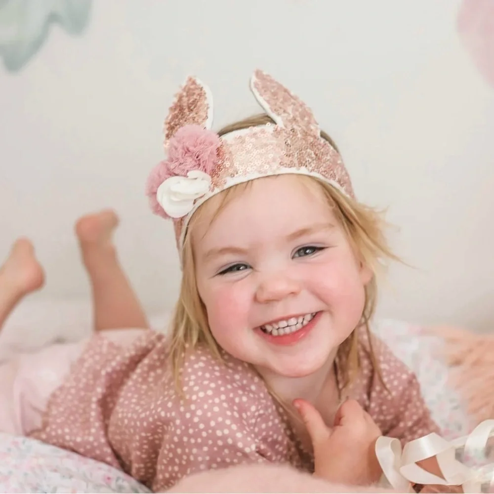 Alimrose | NWT Rose Gold Sequin Bunny Crown, Kids Adjustable Size